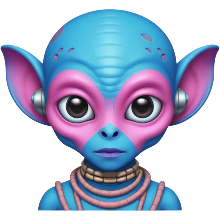 alien living in desert, dressed like a desert alien, pink/blue colorful, accessories, just face  emoji