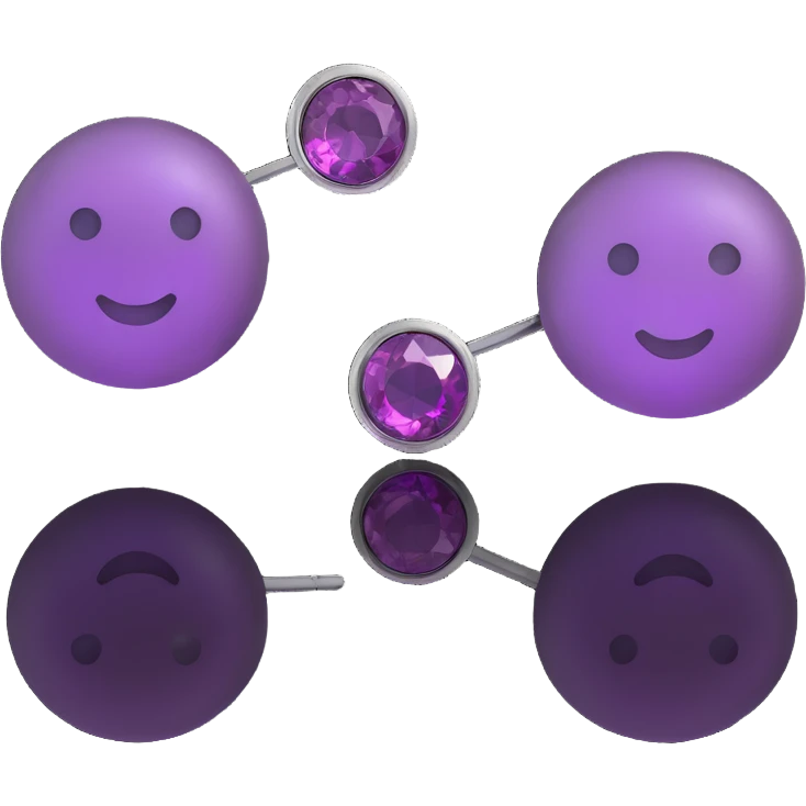pair of 3D emoji-style purple gemstone stud earrings, sparkling and elegant emoji