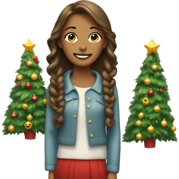 A young women and a decorated Christmas tree  emoji