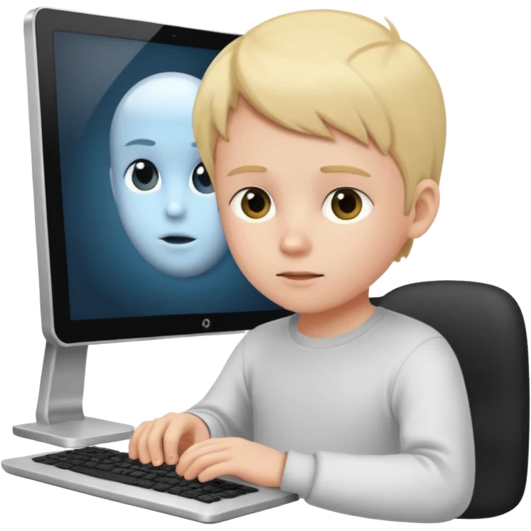 a white child programs on a computer emoji