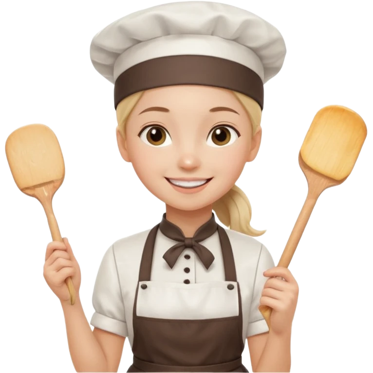 Young female pastry chef - single ponytail, apron, wearing a white hat, holding a rolling pin emoji