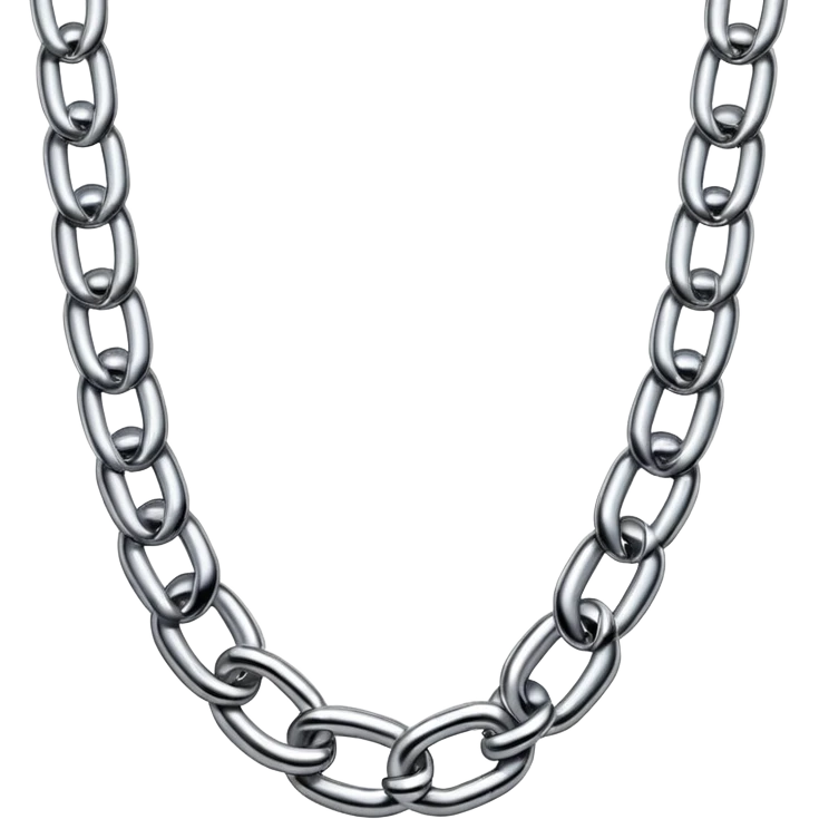 A thick luxury chain emoji made of liquid silver chrome, smooth rounded links, glossy metallic reflections, heavy swag aesthetic, minimalistic iOS emoji style, centered, clean white background emoji