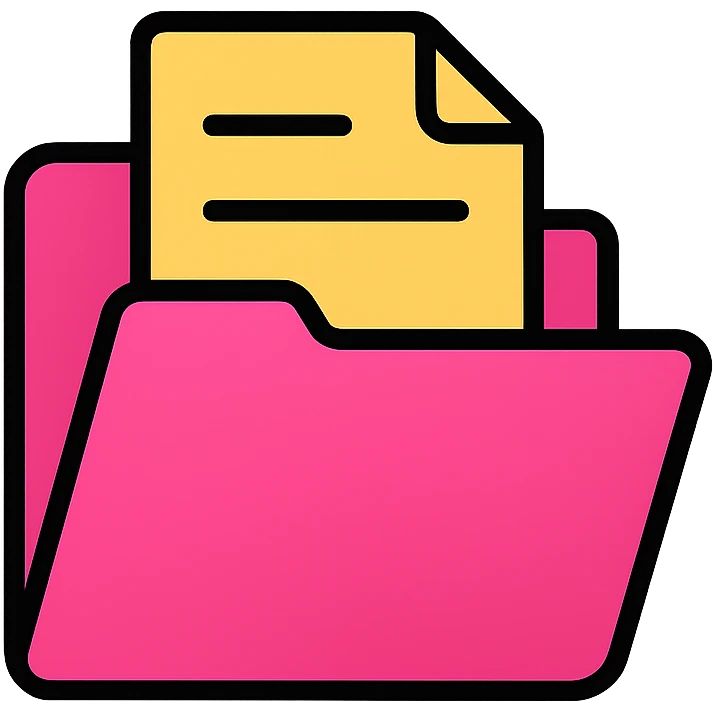 Hot pink folder with documents inside, slightly open emoji