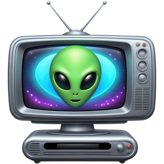 Alien spaceship beaming up a tv emoji