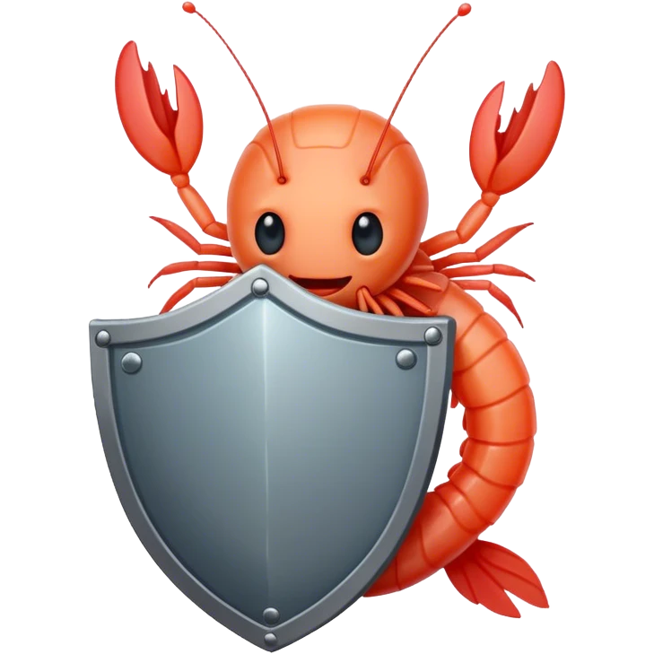 a shirmp with a face holding a shield emoji