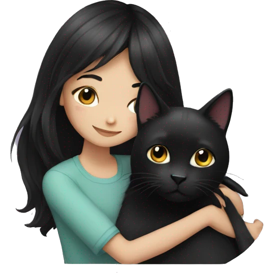 girl with black hair hugging a black cat emoji