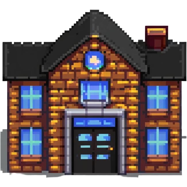 school building with classroom windows and entrance door, no flag emoji