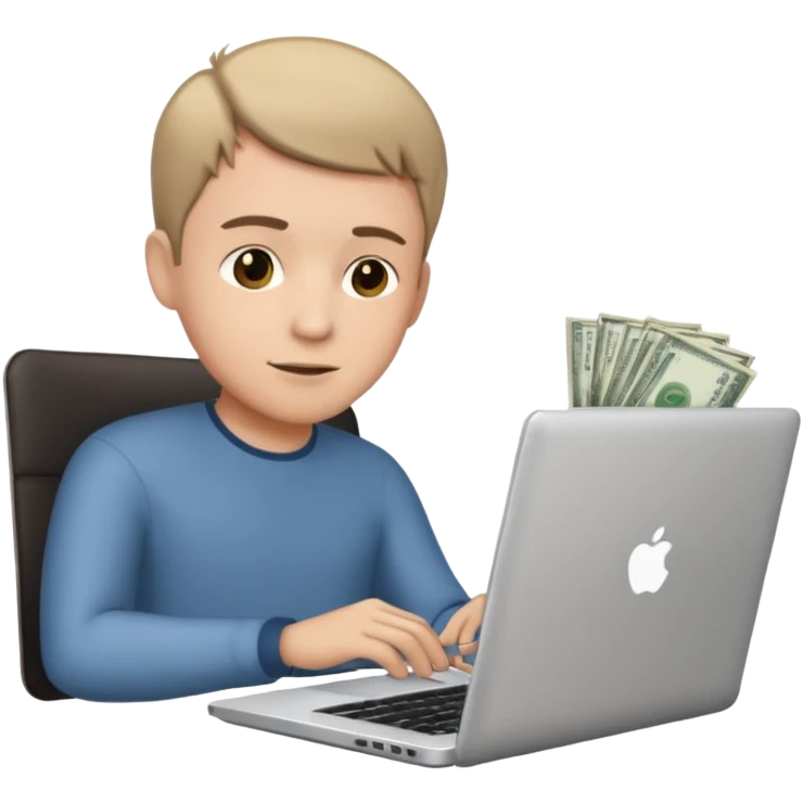 man with short hair with laptop and money emoji