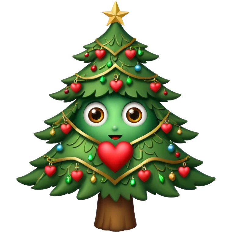 Christmas tree with eyes in shape of heart emoji