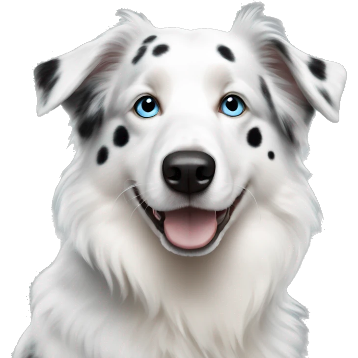 White Australian shepherd with black spots and blue eyes emoji
