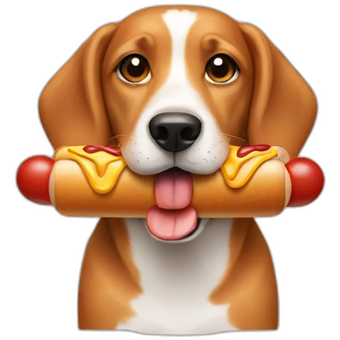 a dog holding a hot dog emoji