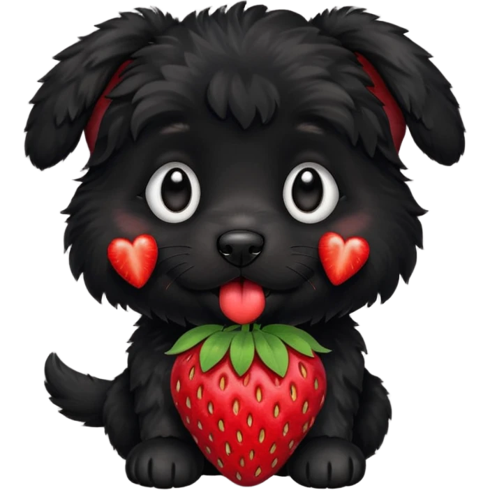 A black fluffy puppy with a strawberry emoji