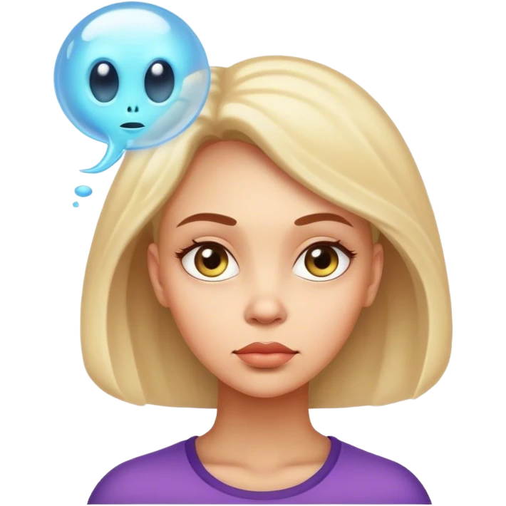 woman with a thinking bubble having an alien in it emoji