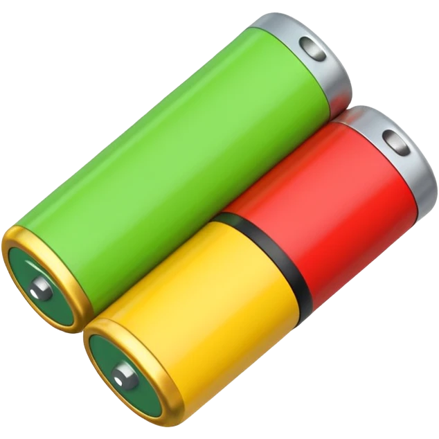 Simple battery icon with three segments: green (full), yellow (half), red (empty). Soft edges, symbolizing energy and self-check. emoji