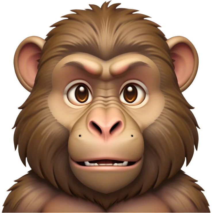 Cinematic Noble Baboon Portrait Emoji, Poised and regal, with a robust, muscular build and a richly textured Fur of earthy browns, deep-set soulful eyes with a mischievous glint, Simplified yet sharp and sophisticated features, highly detailed, glowing with a warm, dignified glow, high shine, intelligent and bold, stylized with an air of untamed urban majesty, focused and attentive, soft glowing outline, capturing the essence of a watchful and confident primate, so majestic it feels as though it could stride out of the screen with effortless authority! emoji