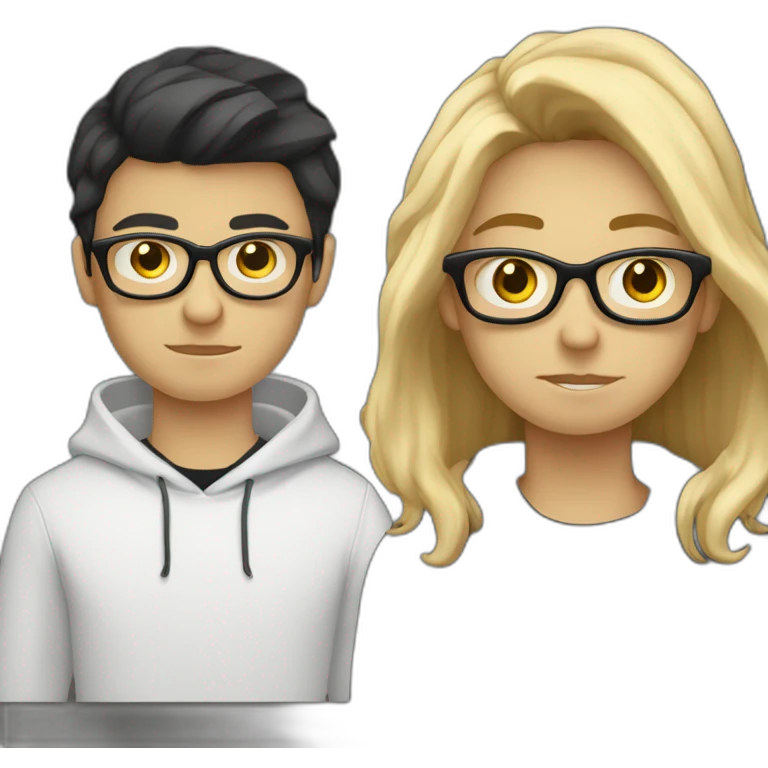 thin white teenager with blond hair.  He is cross-eyed and wears black glasses.  he has a triangular shaped head.  he is also wearing a white sweater.  he has dark eyes and a long face emoji