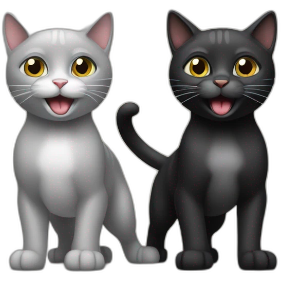 gato negro y gato gris claro jugando emoji