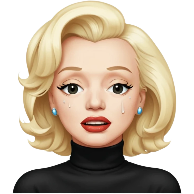 Marilyn Monroe (in black turtleneck) with the closed mouth and teeth not showing with tears in her eyes  emoji