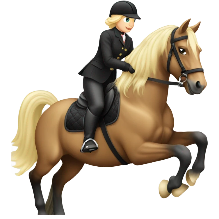 blonde equestrian riding friesian horse emoji