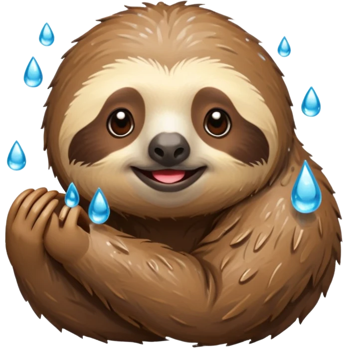 A relaxed sloth coming out from the shower with water emoji