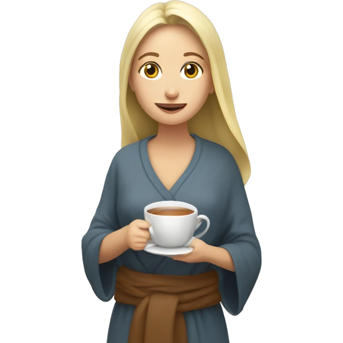 Mujer rubia tomando un té tapada con una manta emoji
