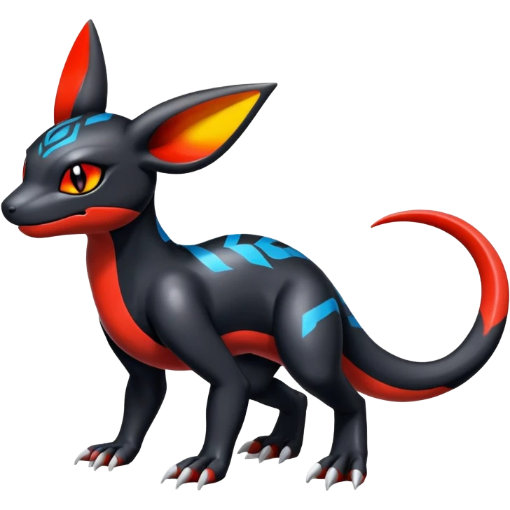 Cute Shiny Guilmon-Salandit-Umbreon-Fakémon-hybrid-creature (full body)  emoji