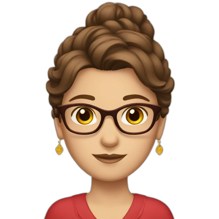 A princess with brown hair and brown eyes and red clothes and wearing glasses  emoji