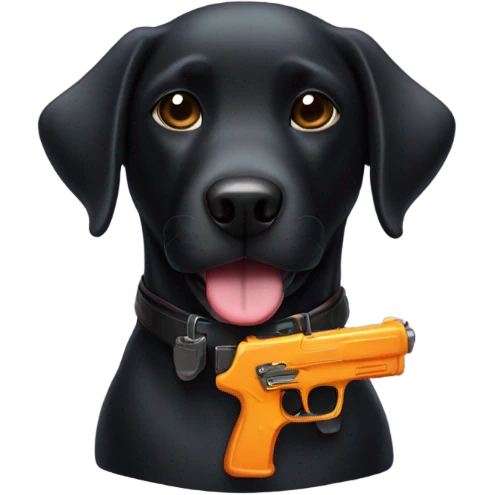 Black lab with a toy gun emoji