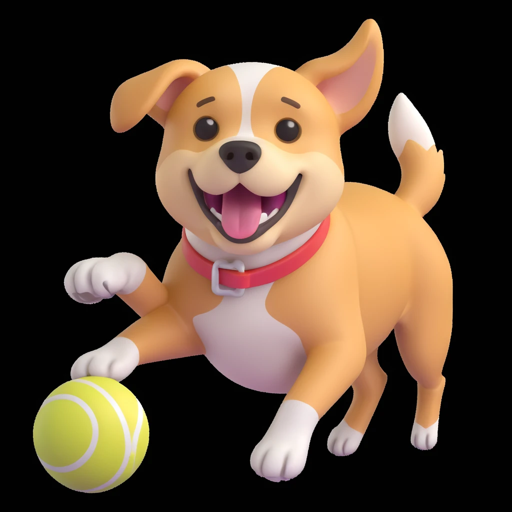 dog chasing ball in forrest, close up pose emoji