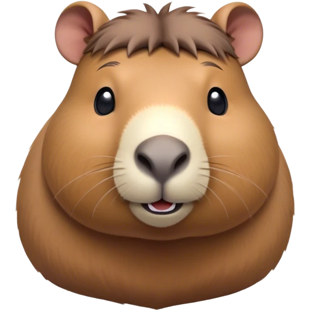 Cinematic Cute Capybara Portrait Emoji, Head tilted playfully and inquisitively, with a delightfully fluffy, rounded form and a characteristically large, flat capybara head featuring a short snout and small ears, accentuated by soft, inviting fur and round, sparkling eyes full of charm, Simplified yet irresistibly adorable features, highly detailed, glowing with a warm, friendly glow, high shine, affectionate and lively, stylized with a touch of whimsical cuteness, soft glowing outline, capturing the essence of a mischievous yet loving capybara that feels like it could tumble out of the screen into your arms! emoji
