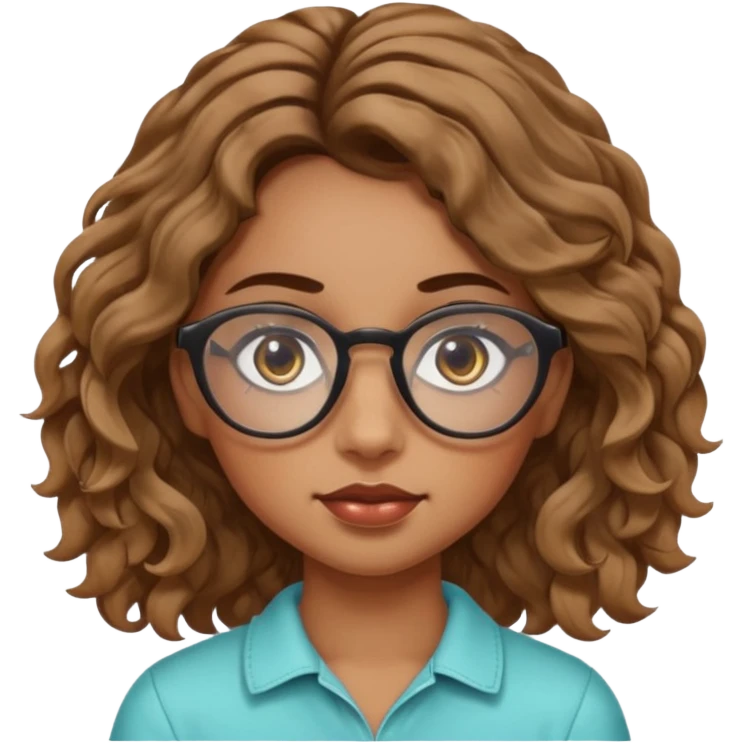 girl with wavy hair, almond shaped eyes, birthmark near her eye, tan, with swag, and glasses emoji