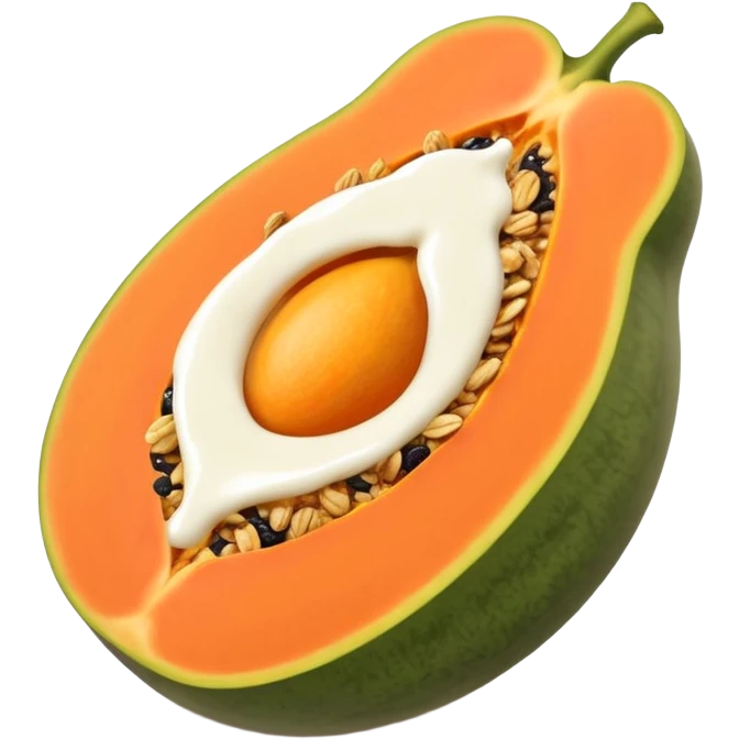 half a papaya filled with yogurt granola and honey emoji