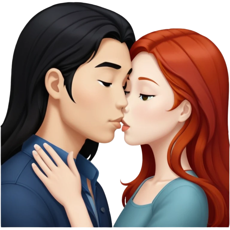 long hair asian boy kisses redhead white girl  emoji