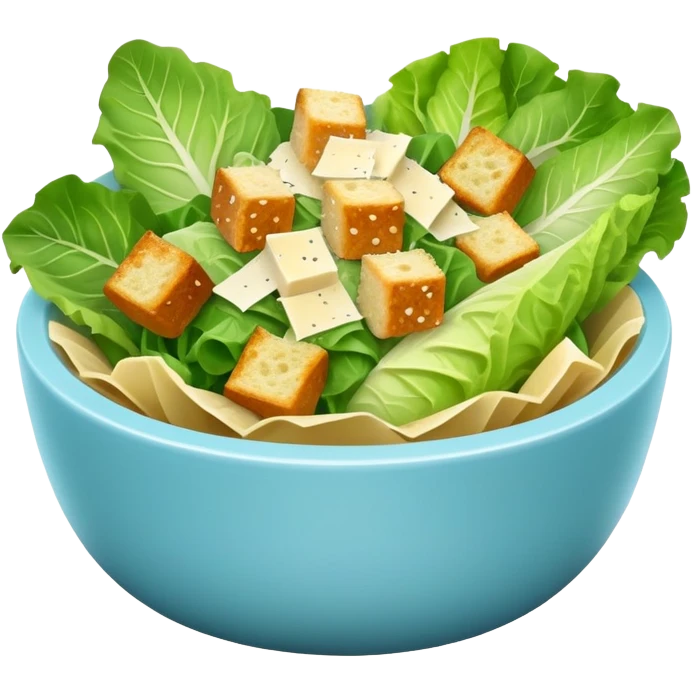 super realistic caesar salad in small light blue bowl emoji