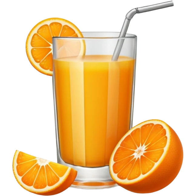 A glas of orange juice with a slice of orange next to it emoji