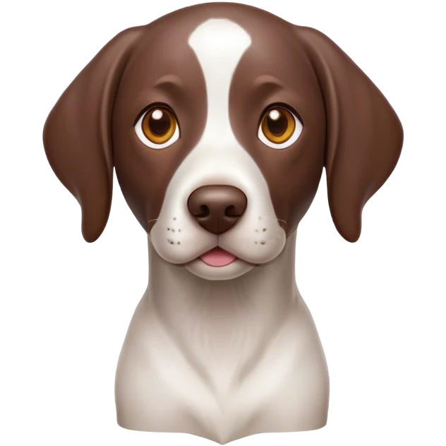 Cinematic Cute German Pointer Portrait Emoji, Head tilted playfully and inquisitively, showcasing a smooth liver and white coat with a healthy sheen, round, sparkling brown eyes filled with curiosity, Simplified yet irresistibly adorable features, highly detailed, glowing with a warm, friendly glow, high shine, affectionate and spirited, stylized with a touch of whimsy, bright and endearing, soft glowing outline, capturing the essence of a mischievous yet loving companion, so playful it feels like it could dash out of the screen and into your arms! emoji