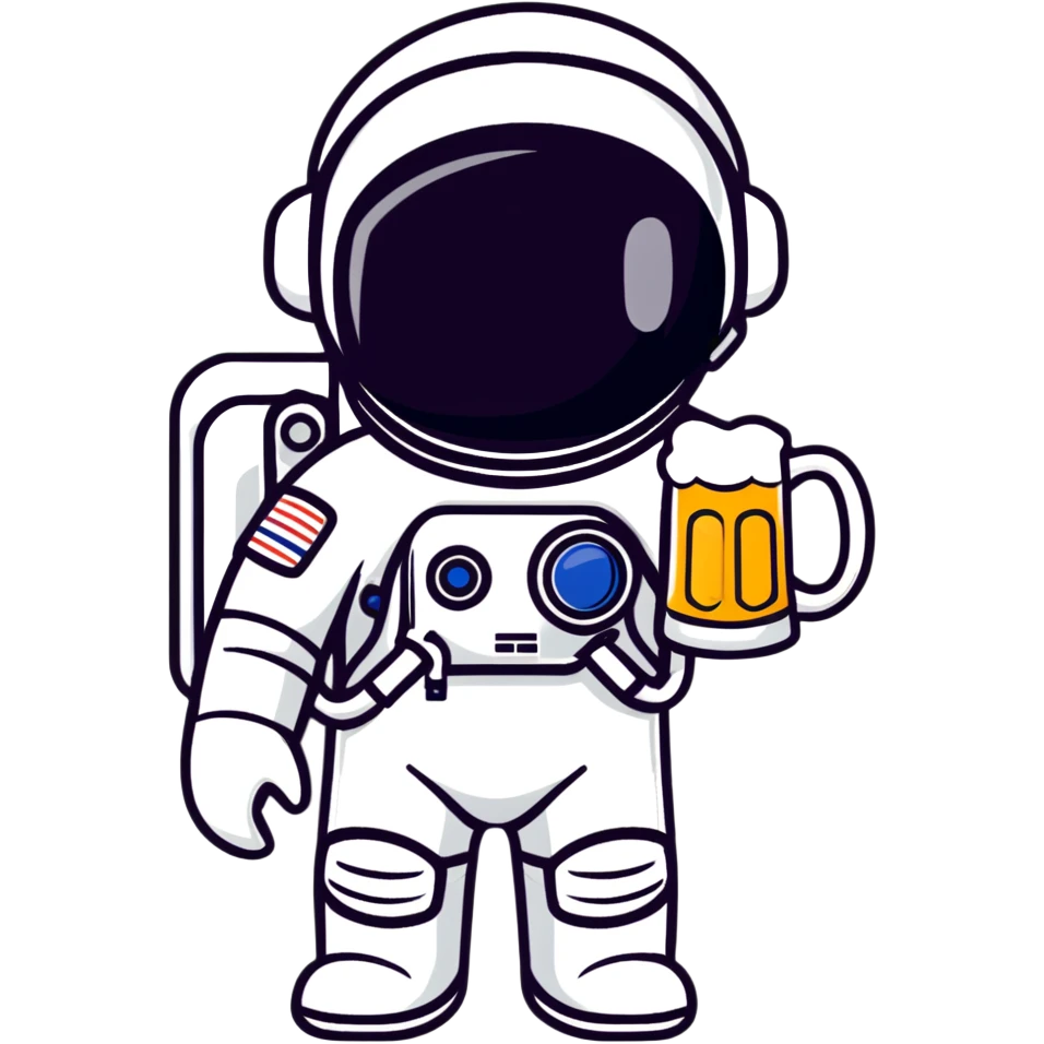 a full astronaut space suit with a pint of delicious beer inside it instead of a human, the glass of beer visible through the helmet emoji