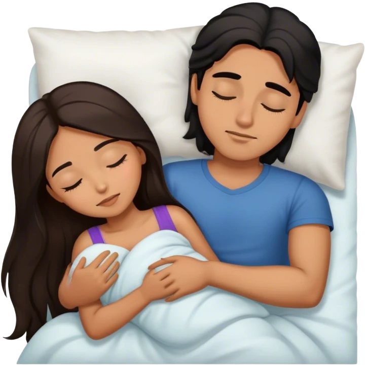 Caramel color latino Guy with long black hair sleeping with brown hair girl emoji