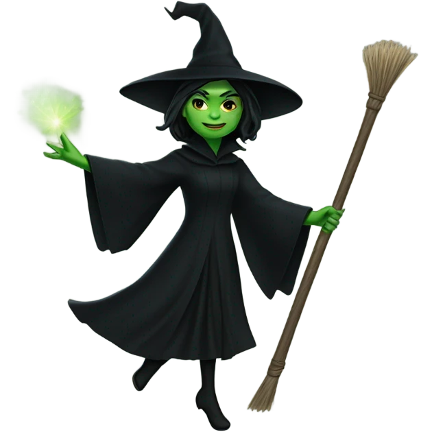 Elphaba flying on a broom emoji