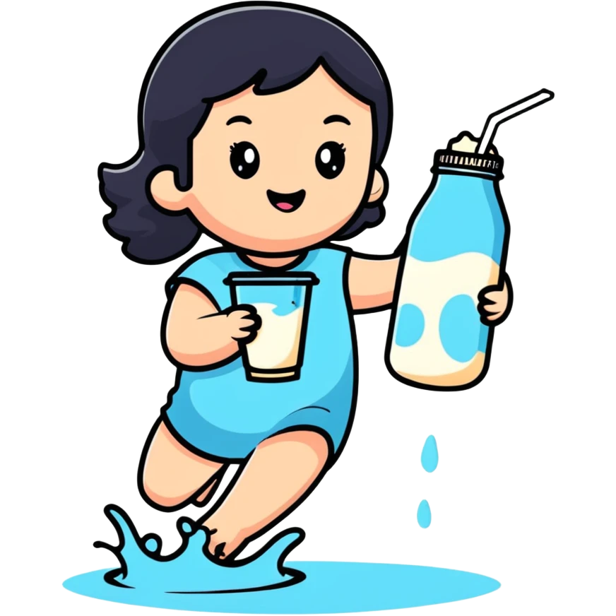 cartoon sticker style girl with milk splashing on her emoji