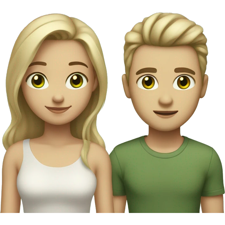 A girl with light skin and light Brown hair and green eyes, beside her a Guy with light beige skin dirtyblond hair and green eyes emoji