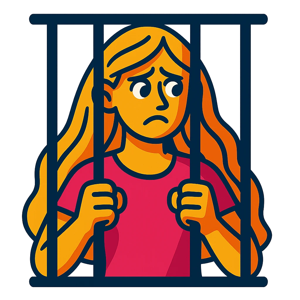 golden girl with long hair in jail, vibrant toon style emoji
