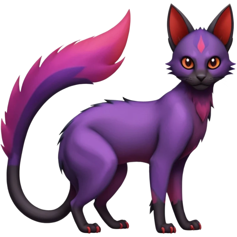 Black edgy Noibat-Purloin-Torracat-Lykoi-Caracal-cat-Fakemon-fusion-hybrid-creature with violet and red scale markings emoji