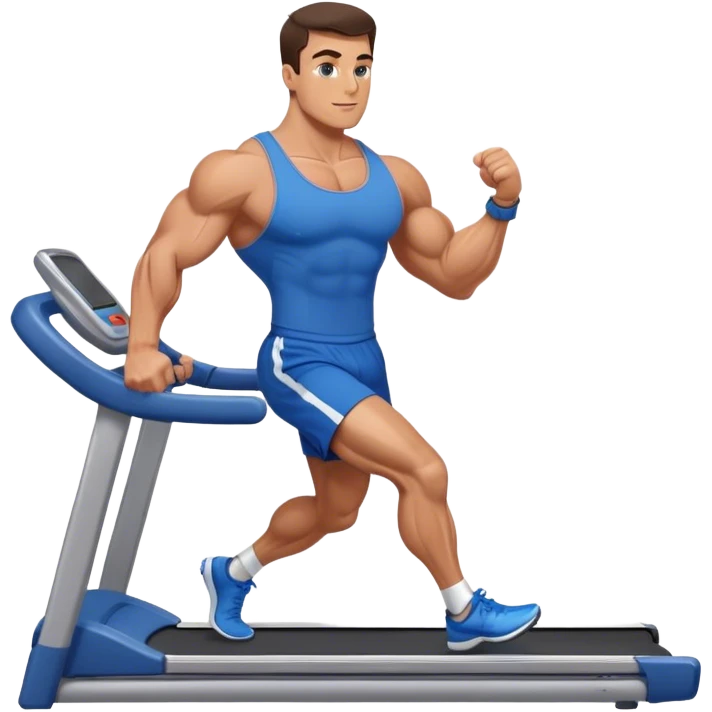 brunette male bodybuilder blue shorts treadmill emoji