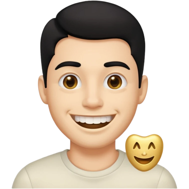 Isso agora faca esse emoji masculino com um cabelo preto baixo e um sorriso com um dente de ouro emoji