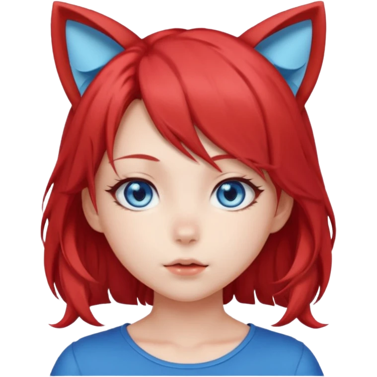 cute anime girl with cat ears, red blowing hair emoji
