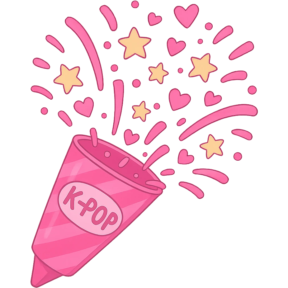 pink kpop fan confetti popper, fun and festive emoji