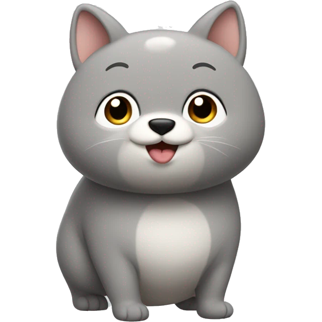 The character has a round, chubby body with short legs and a simple, smiling face. Its fur is primarily light gray, with pointed ears and a short tail. The overall design is cartoonish and adorable. emoji
