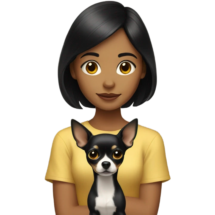 Black-hair girl with gold chihuahua emoji