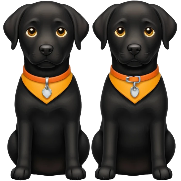 2 black labradors, yellow collar and orange collar emoji